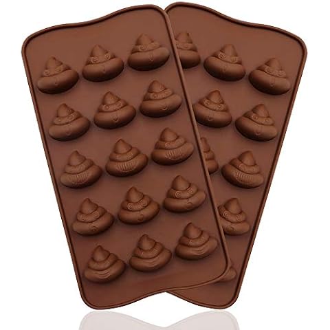 WYBG 2Pcs Poop Silicone Molds, Silicone Funny Poop Molds for Chocolate, Cake, Candy, Pudding, Fondant, Poop Emotion Baking Mold, Soap Molds for Soap Making, 15 Cavities (Brown) Cover