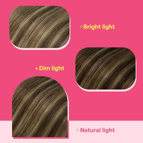 Image of Ve Sunny Hair Tape in Extensions 24Inch Long | Balayage Chocolate Brown with Caramel Blonde,50g 20Pcs,Skin Weft,for Everyday Wear