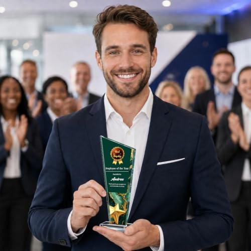 Image of Custom Crystal Trophy Award Personalized Plaque Award with Text Logo Photo Awards Trophies for Employee Recognition Team Graduation Personalized Office Gifts for Boss Coworker Teacher