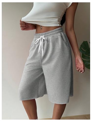 SHENHE Women's Plus Size Knee Length Bermuda Shorts Drawstring Waist Wide Leg Baggy Sweat Shorts4