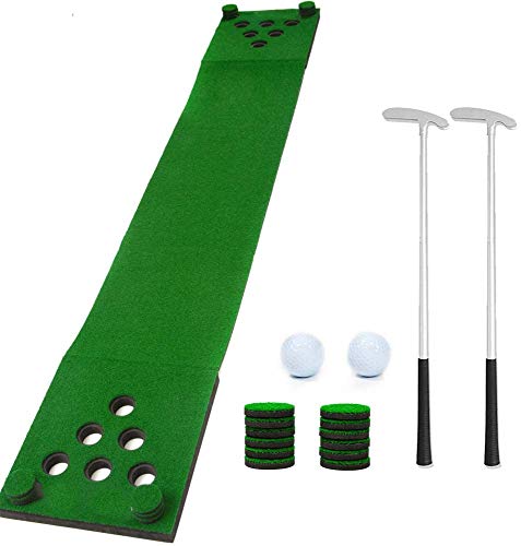 beyda PutterBall Golf Training Pong Game Set - Includes 2 Putters, 2 Golf Balls, Green Putting Training Pong Golf Mat & Golf Hole Covers - Best Backyard Party Golf Game Set