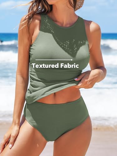 CUPSHE Women's Tankini Sets High Neck Mesh Cutout Back Hook Swimwear Two Piece Bathing Suits2