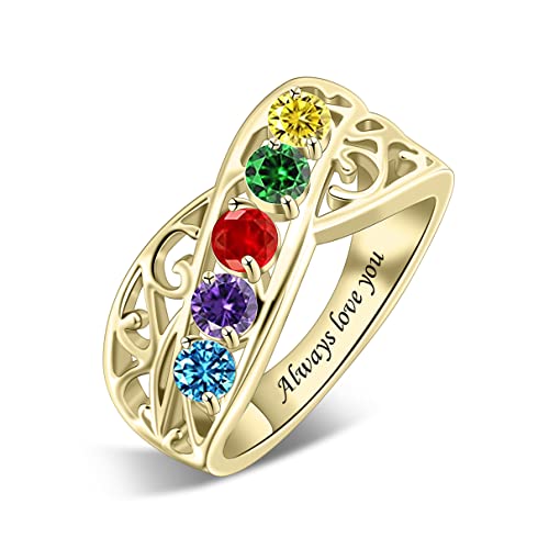 Yitub Sterling Silver Personalized Mothers Ring With 1-6 Simulated Birthstones Custom Family Rings Mothers Day Birthday Anniversary Jewelry Gifts For Mom Grandma (5 Stones) #TOP3