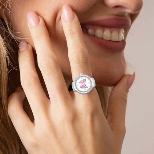 Image of Shocknshop Silver Pink Butterfly Analog Fashion Stainless Steel Ladies Ring Watch for Women -W125