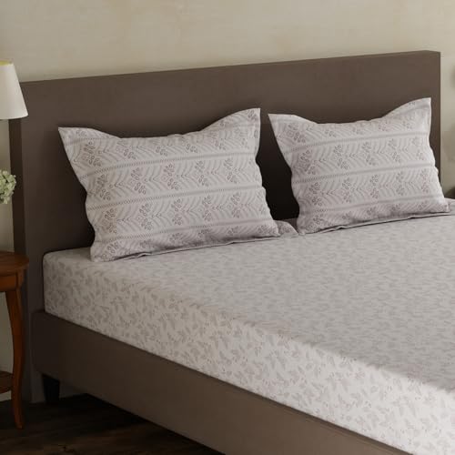 Image of Layers 100% Cotton Double Size Bedsheet Set | White Floral Print | 120 TC Forever Collection | Soft & Breathable | Washable Bedsheet with 2 Pillow Covers | All Season