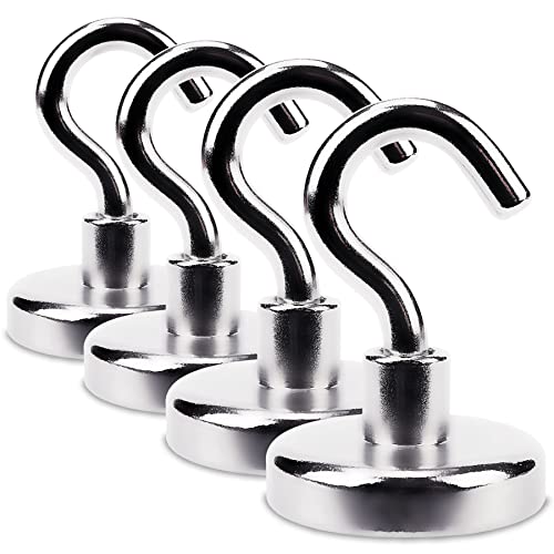 Sensei 4 piezas Imán de neodimio con gancho Ø32 x H45 mm, ganchos magnéticos muy potentes con 24 kg de fuerza de atracción