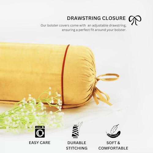 Image of AURAVE Suede 300 TC Printed Bolster Cover with Drawstring Closure, Set of 2, Soft Breathable Durable Machine Washable for Sofa Bed & Home Decor, 15 inchx30 inch, Golden Brown | Cover Only
