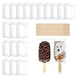 KEHHVCY 60PCS Ice Cream Cakesicle Boxes Set, 30 Clear Cake Pop Boxes & 30 Wooden Popsicle Sticks，Transparent Cakesicle Packaging for Birthday Parties, Baby Shower Weddings & Diy Treats