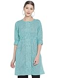Lieferumfang: Tunika Yash Gallery Damen Kantha Baumwolle Streifen Gedruckt Gerade Tunika für Frauen, Grün, L