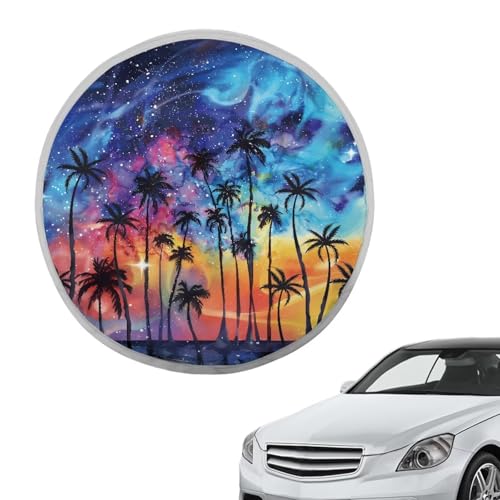 Image of Palm Tree Steering Wheel Cover Sunshade Reflect UV Sun and Heat Car Interior Sunshade Easy Installation Auto Interior Protector Universal for Cars Truck SUV Van