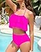Tempt Me Women Hot Pink Two Piece Swimsuits High Waisted Bikini Teen Ruffle Tummy Control Bottoms Halter Bathing Suits S