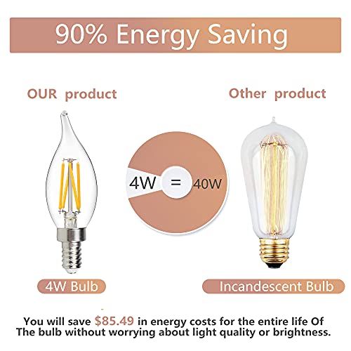 Amdtu 6 Pack Dimmable E12 4W Equivalent 40 Watt 2700K Soft White Flame Tip Candelabra Led Bulbs , Ca11 Type B Candelabra Bulbs, 400 Lumens For Ceiling Fan,Dining Room,Light Fixture-Ul #TOP2