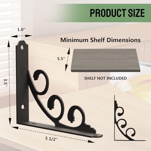 IARTOPS L Shelf Brackets for 5.5" 6" 7" Board, Floating Shelf Bracket Heavy Duty Metal Shelving Brackets for Shelves, Decorative Iron Rustic Wall Brackets for DIY Floating Shelf, 6 Pack Black by IARTOPS - Image 3