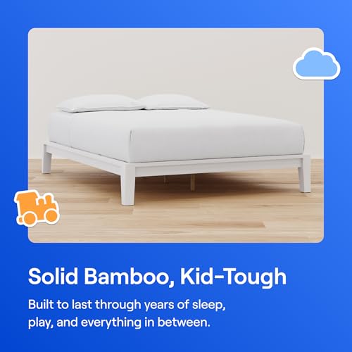 Image of Nectar Kids Bamboo Platform Bed Frame - Full - White - Floating Center Support Legs - 12 inch Height - Easy Tool Free Set Up - Durable & Kid-Friendly - Sturdy Wooden Slats for Support
