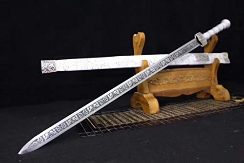 Chinese Sword,Han Jian(Medium Carbon Steel Etch Blade,Alloy,White Scabbard) Length 41" #TOP4