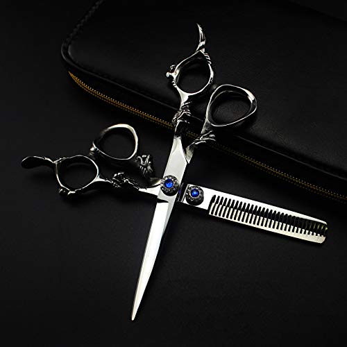 Professional Hair Cutting Shears, Professional Japan 440c 6 inch gem dragon handle hair cutting scissors haircut thinning barber haircutting shears Hairdresser scissors kit (Color : Set)
