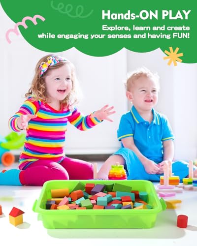 Image of Sensory Bin Sand Tray with Lid for Toddlers 2 Pcs 15in Portable Sandbox Toy Large Plastic Tray for Kids 3 4 5 6 Fill with Sand, Water, Beads, and More (2 Green)