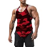 Men's Camo Tank Tops Gym Stringer Bodybuilding Tank Top Muscle Shirts (Camo red,Medium)