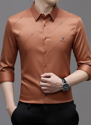 Image of IndoPrimo Men's Premium Satin Shirt for Party, Formal & Casual Wear - Stylish Designer Full Sleeve Shirt for Men