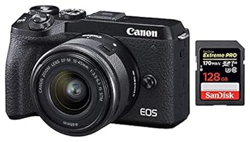 Canon EOS M6 Mark II 32.5MP + EF-M 15-45mm f/3.5-6.3 is STM Lens + SanDisk 128GB Extreme Pro SDXC UHS-I Card - C10, U3, V30, 4K UHD, SD Card