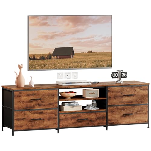 Uptyia Mueble TV con 5 cajones,30Dx140Wx50H cm, Mueble TV Salon para televisores de 65 Pulgadas,Mueble de TV con 3 cajones,Muebles de Salon (Marrón)