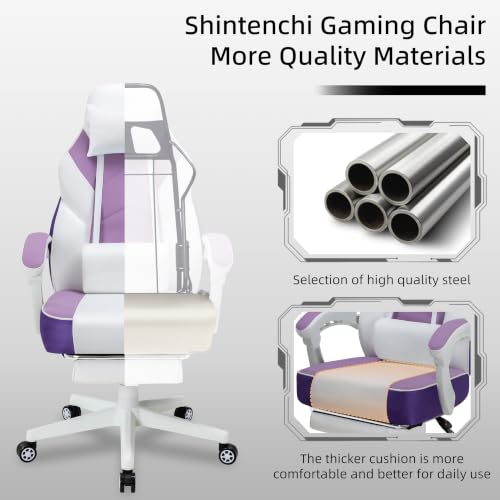 Image of Gaming Chair Ergonomic Computer Gaming Chairs with Footrest, Massage Lumbar Support, Height Adjustment, and 360 Swivel Seat (Purple)