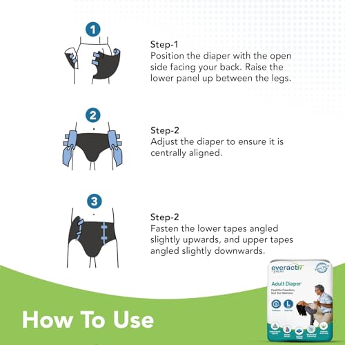 Image of Everactiv Adult Diaper - Wetness Indicator with Aloe Vera | Large (Waist 38-54 inches) - 120 Units (Pack of 12 x 10 Units) | Unisex (L, 120)