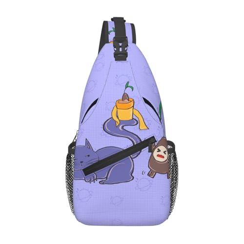 Sac de poitrine croisé spacieux et durable avec motif chat noir pour homme et femme
