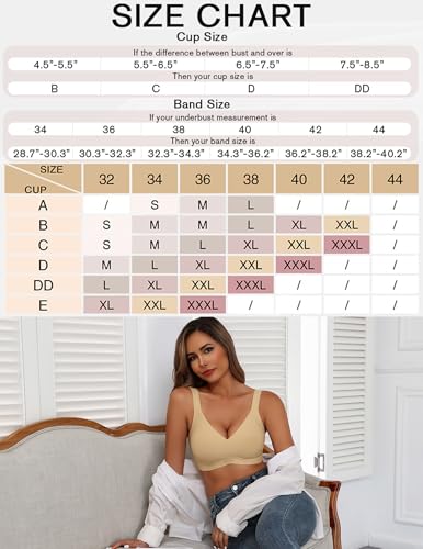 Image of Avidlove Bras for Women Seamless Bra Full Coverage T Shirt Bralettes V Neck Wireless Bra Comfortable Brassiere