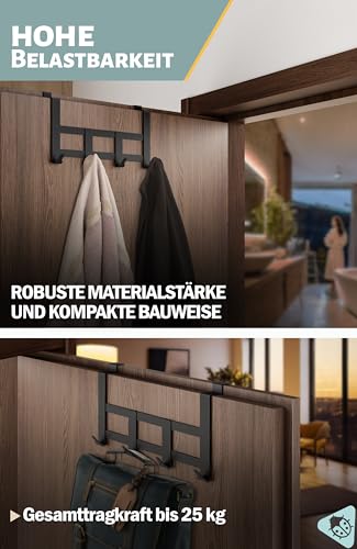 Menz Premium Türgarderobe zum Einhängen - Schwarze Türgarderobe Innenseite, belastbare Türhakenleiste zum Einhängen - Hochwertige Handtuchhalter Tür, Türhaken für Tür-Rückseite