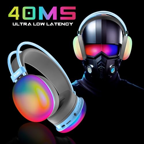 Image of truke BTG Thunder Over The Ear Gaming Headphone with 70H of Playtime, 40mm Titanium Drivers, Dual Pairing Headset, Gaming Mode (40ms Latency) with RGB LEDs, Detachable Mic, BT 5.4-Blue