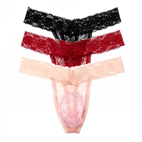 Men's Lace Sissy Pouch Panties Hipster Panty Thongs G String Bikini Briefs Lingerie Underwear T Back