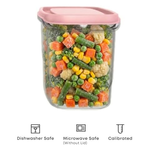 Image of All Time Frostee Modular Plastic Storage Containers Set of 3 | 950ml Each | BPA Free Food Grade Kitchen Storage Boxes with Lid | Leakproof Freezer Safe Stackable Containers | Pink