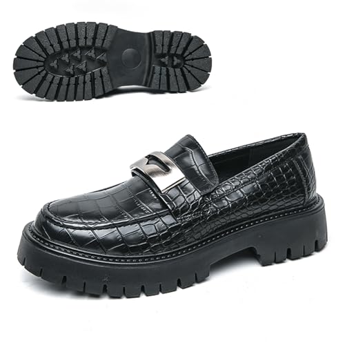 Men's Leather Printed Platform Penny Loafers Classic Slip-On Lug Sole Dress Business Office Shoes Daily Breathable Non-Slip Casual Shoes
