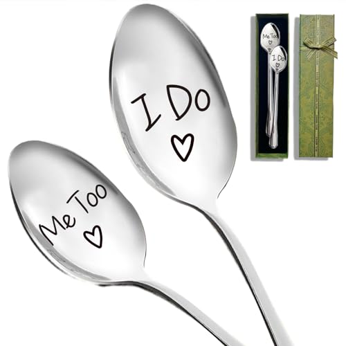 Remifala 2pc I Do Me Too Spoons Stainless Steel Spoon for Home Wedding Lover Bride Groom Couples, Engagement Marriage Christmas Spoons