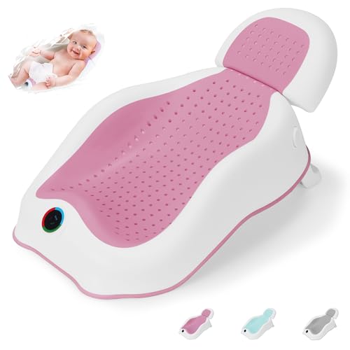 Image of Wddbb Baby Bath Support,Ideal for Babies Less Than 6 Months Old,with Thermometer-Adjustable Slope Newborn Bathtub, Baby tubs for Baby tubs for Newborn Essentials Must Haves (Pink)