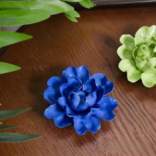 Image of Luoyang Peony,Royal Blue,3.54 inch,Ceramic Flower Wall Art Decor, Artificial Flower Wall Sculpture,Handmade Ceramic Flowers for Home,Hallway,Living Room, Kitchen,Bathroom
