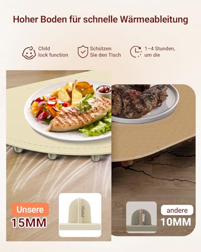 MYMULIKE Warmhalteplatte für Speisen40-100℃ Elektrischer Speisenwärmer 4-Stunden-Timer Tragbare Silikonwärmeplatte,für Warm Halten oder Auftauen (Creme Farben) – Bild 7