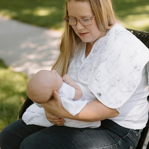 Little Unicorn 100% Natural Organic Cotton Burp Cloth 2 Pack | Ultra-Absorbent & Soft Muslin Fabric | Larger Size & Ergonomic Design (Pencil Floral + White Sage)4