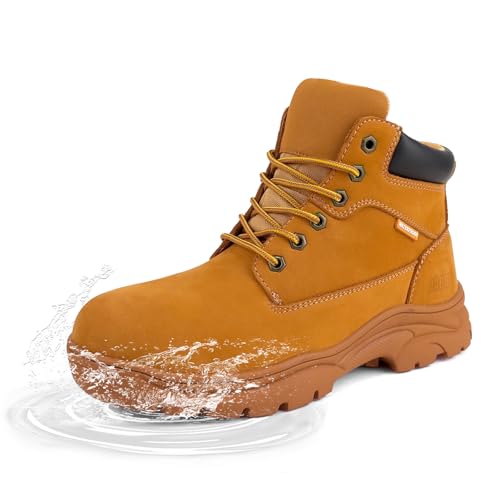 Work Boots For Men Waterproof Slip Resistant Comfortable Leather Soft Toe Safety Construction Boots for Industrial Warehouse Gardening Hiking Farming