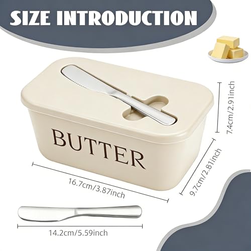 Eastrise Butter Dish with Lid and Knife for Kitchen Countertop,Large Food Grade PP Butter Holder, Includes Stainless Steel Spreader, BPA-Free Container Keeps Butter Soft & Spreadable (White) - Image 3