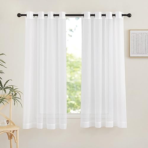 Image of NICETOWN Sheer Curtain Panels Grommet - Ivory Voile Sheer Window Curtains for Bedroom /Living Room, 2 Pieces, 54 Wide x 63-inch Length