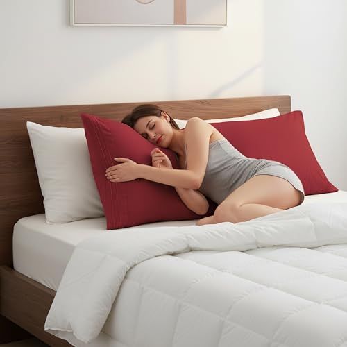 Image of Elegant Comfort Luxury Ultra-Soft 1-Piece Body Pillowcase - 1500 Premium Hotel Quality Microfiber Double Brushed - Wrinkle Resistant, Body Pillowcase Size, Burgundy
