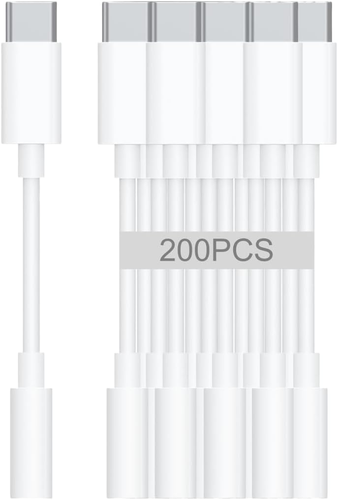 USB-C to 3.5mm Audio Headphone Adapter - HiFi 200 Pack Compatible with Apple iPhone 17 16 15 Samsung Galaxy S25 S24 S23 S22 S21 Plus Pro Max Ultra Pixel iPad - Type C to Aux Cord Jack Dongle Adapter