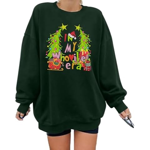 KIDDAD Ugly Christmas Sweatshirts Women In My Christmas Era Shirt Novelty Xmas Tree Graphic Pullover Tops Loose Casual Shirts Green Cover
