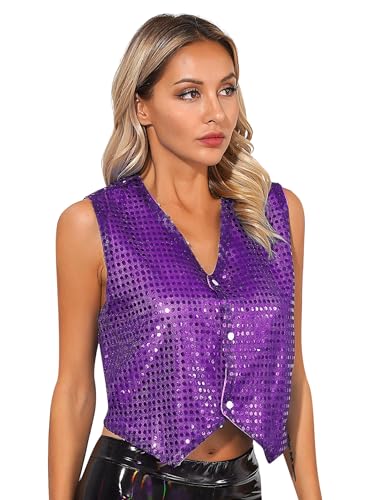 Womens Sequin Vest Shiny Dance Vest Slim Fit V-Neck Party Dress Sleeveless Jacket Waistcoat3