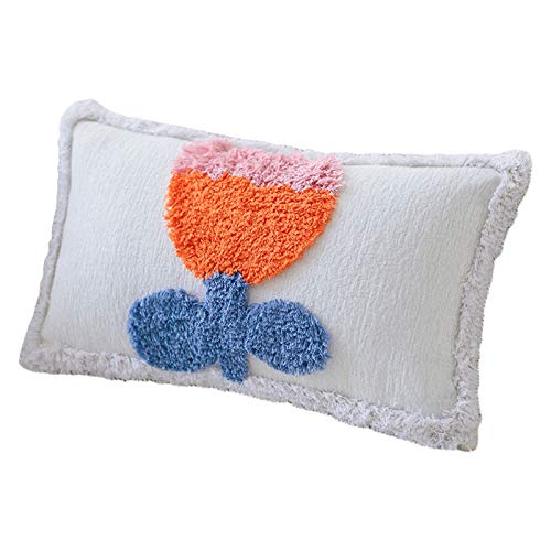 Coussin lombaire touffeté floral 30 x 50 cm aux finitions artisanales