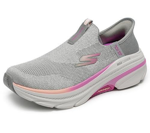 Skechers Women's Max Cushioning Arch Fit 2.0 Cambridge Hands Free Slip-Ins Sneaker, Gray/Pink, 7.5