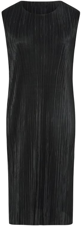 JSEIAJB Plisse Midi Dress Women Sleeveless Loose Casual Dress Side Slit Large Size Straight Office Dress(4X-Large)