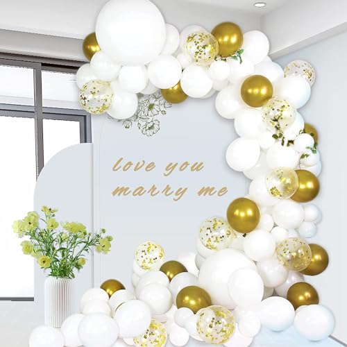Image of White Gold Balloon Arch Garland Kit 62 Pcs with Gold Chrome Balloons for Engagement, Wedding, Welcome Home, Graduation & Birthday Party Decoration (White Gold Theme Garland)